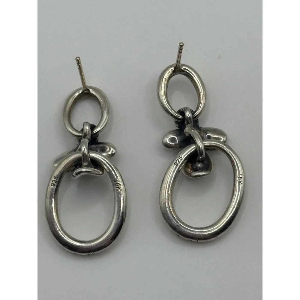 Ann King Sterling Silver 18K Accent Flower Floral Dangle Earrings